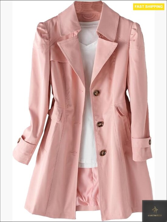 Jackets & Blazers - Mid-Length Trench Coat Puff Sleeve Lapel Overcoat Windproof Classic Outerwear